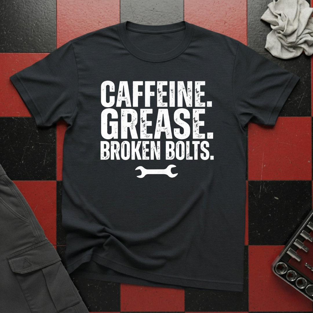 Caffeine Grease Broken Bolts T-Shirt