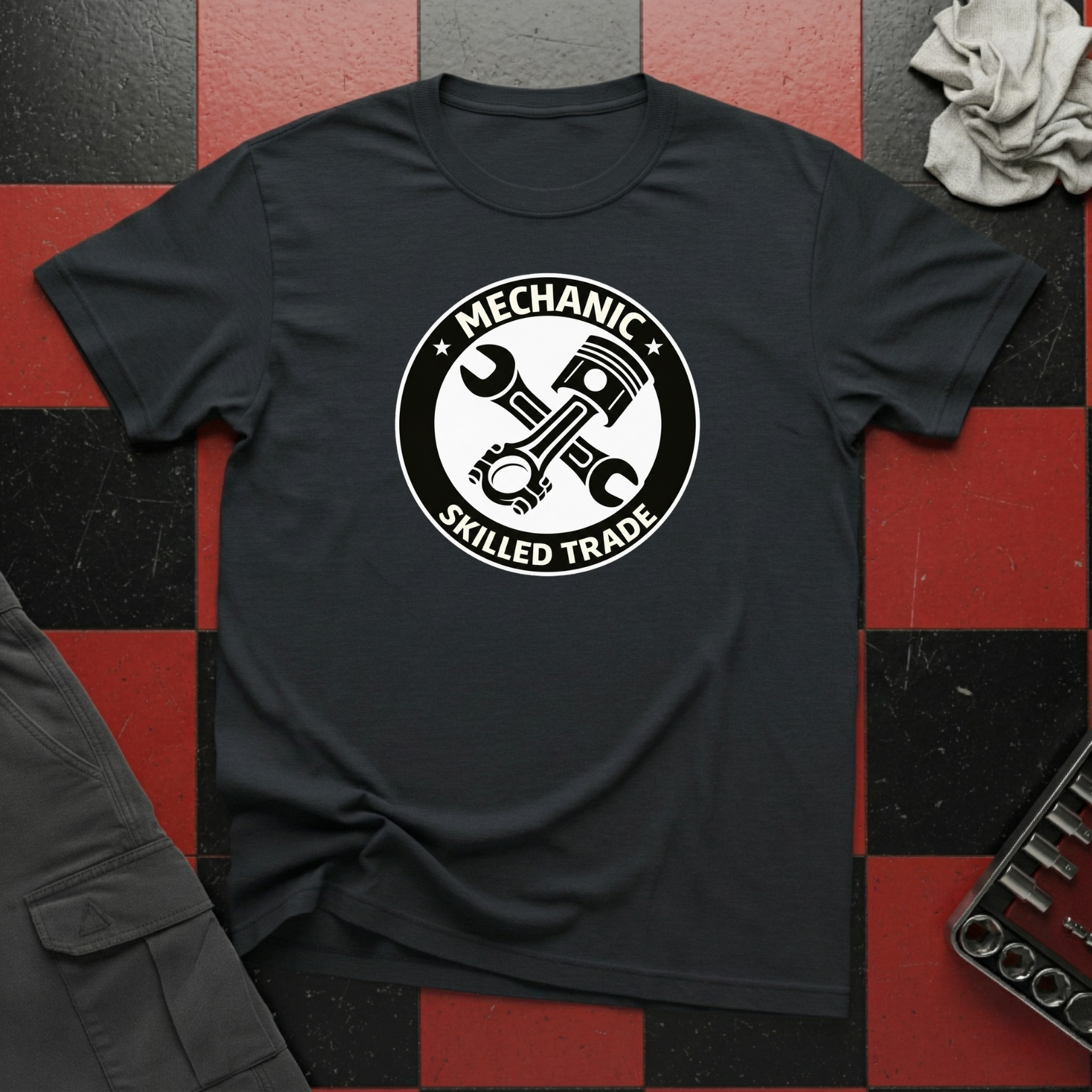 Skilled Trade Piston and Spanner Cross T-Shirt