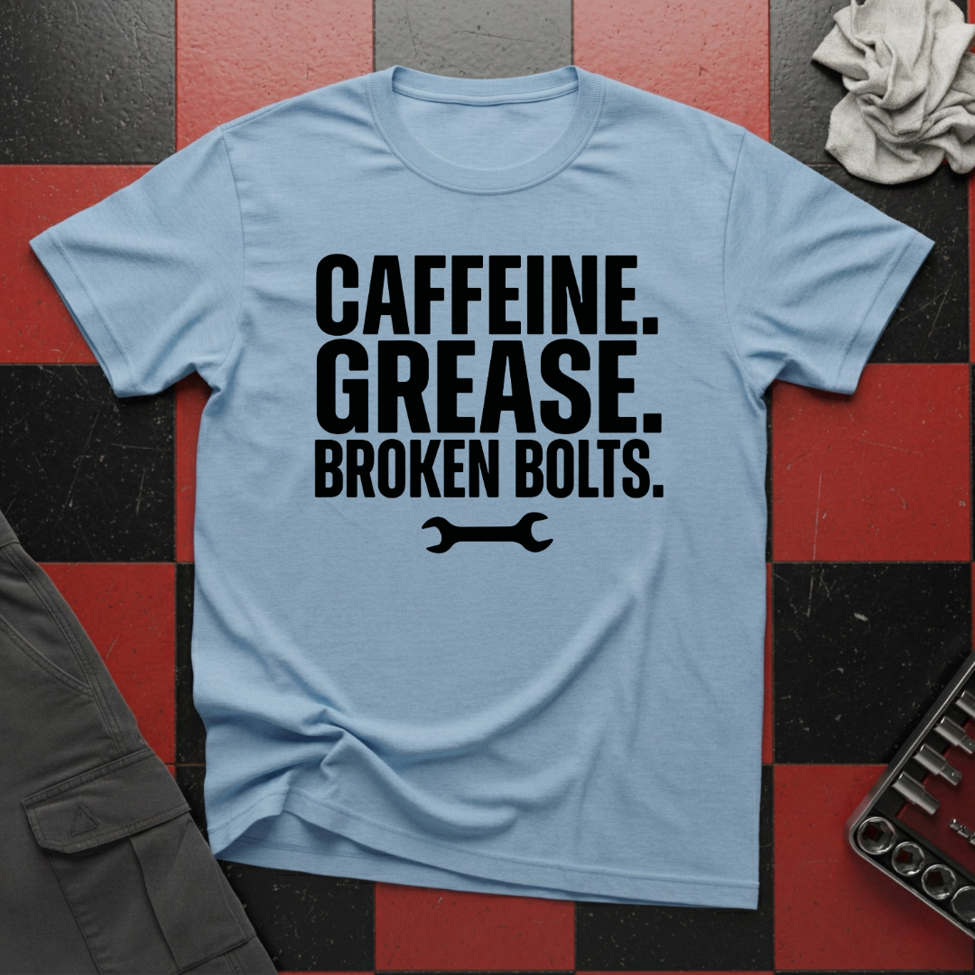 Caffeine Grease Broken Bolts T-Shirt