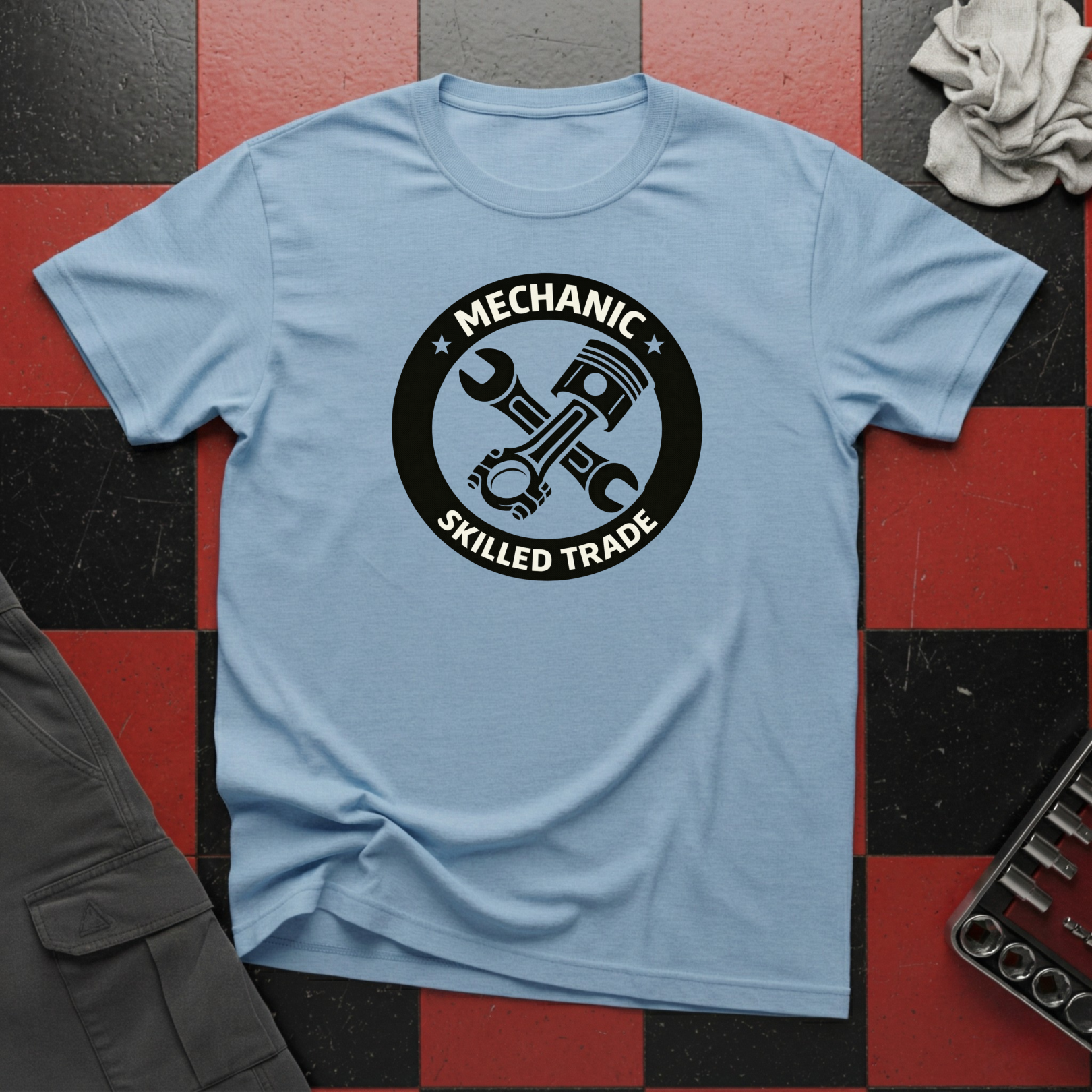 Skilled Trade Piston and Spanner Cross T-Shirt