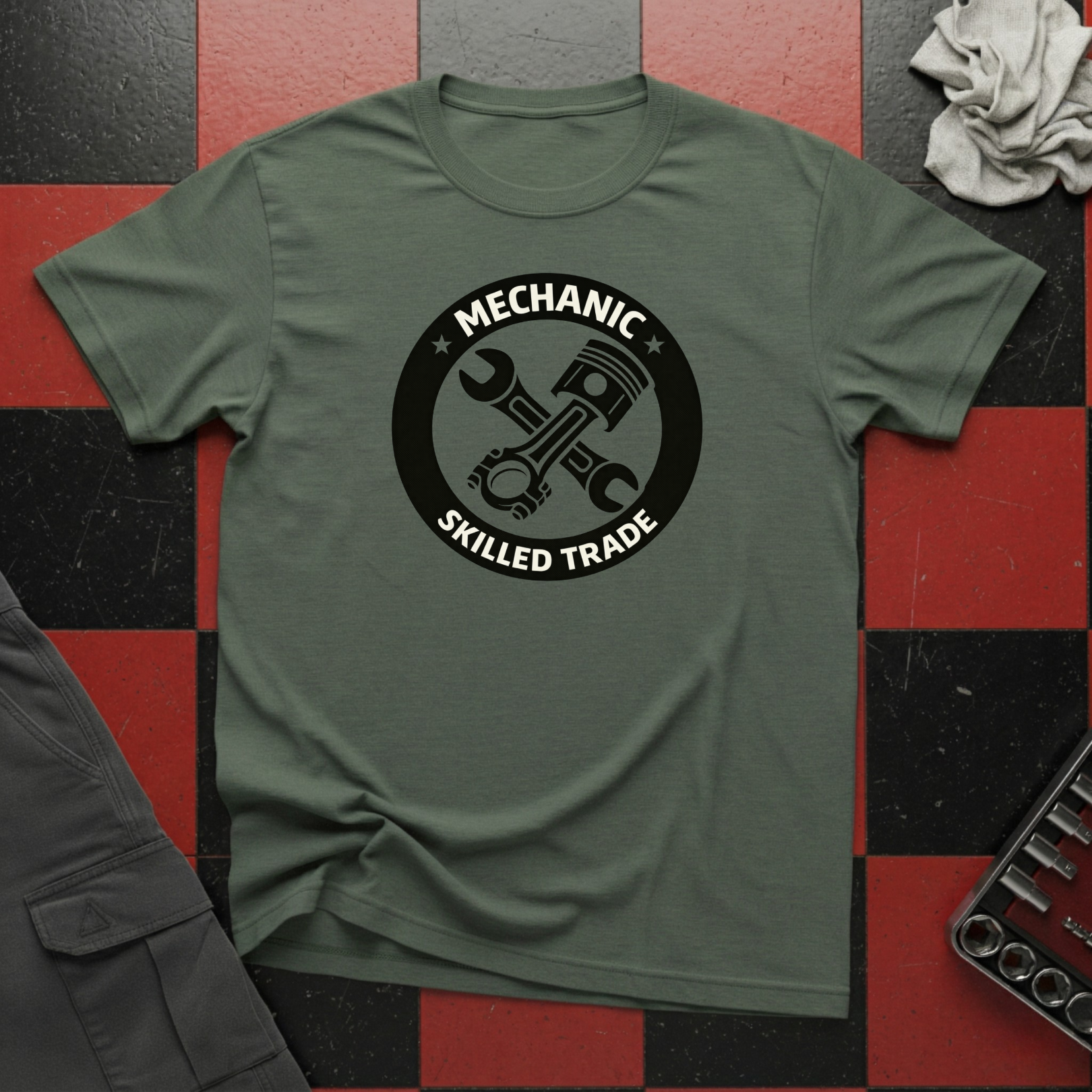 Skilled Trade Piston and Spanner Cross T-Shirt