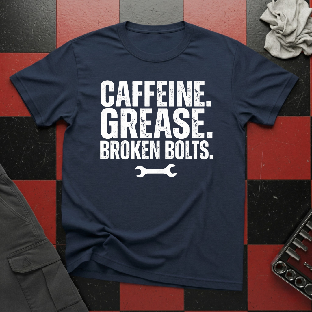 Caffeine Grease Broken Bolts T-Shirt
