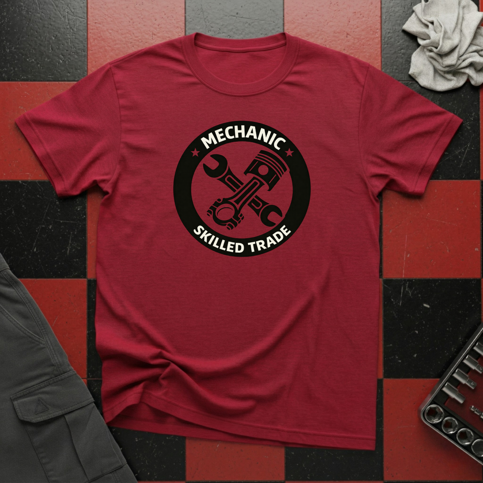 Skilled Trade Piston and Spanner Cross T-Shirt