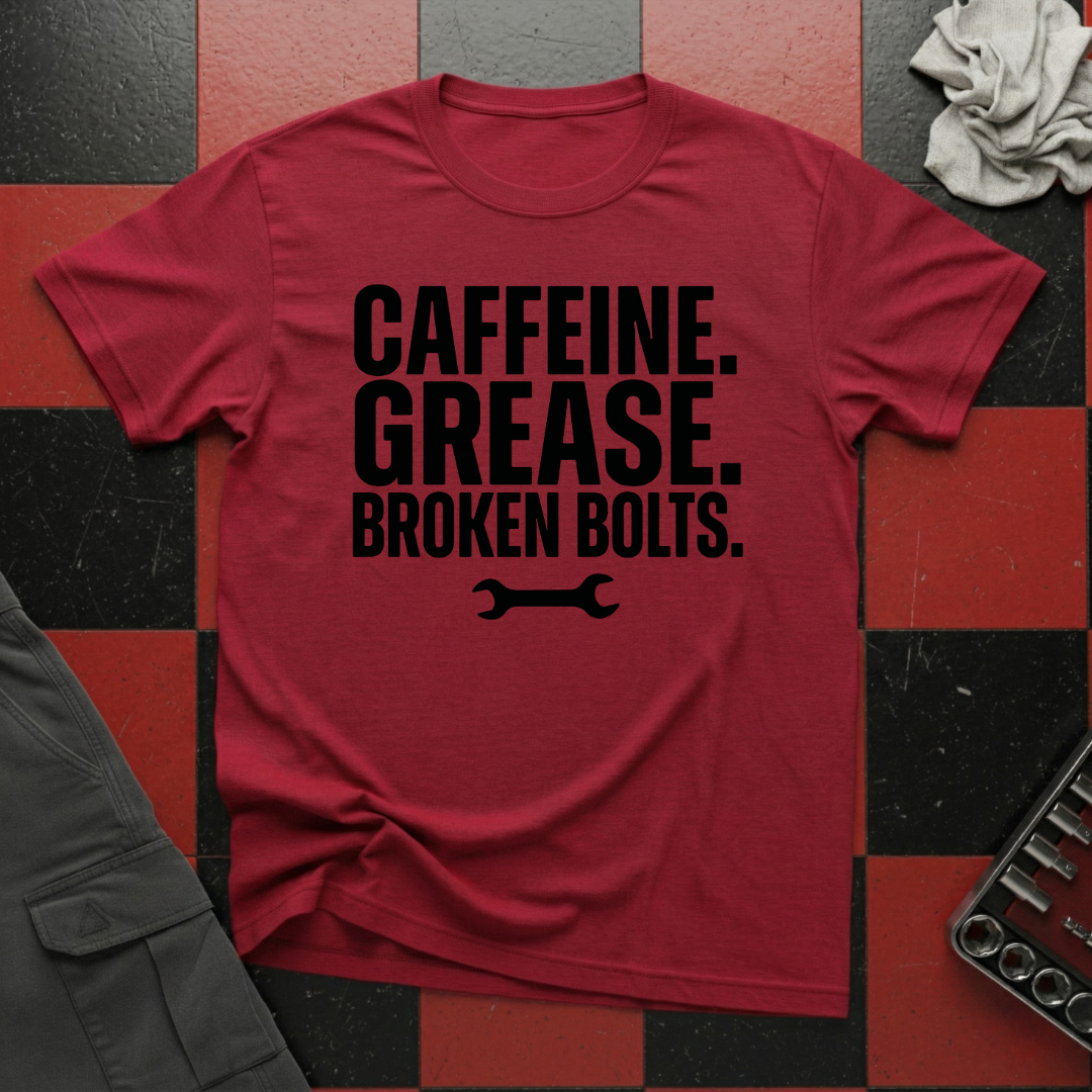 Caffeine Grease Broken Bolts T-Shirt