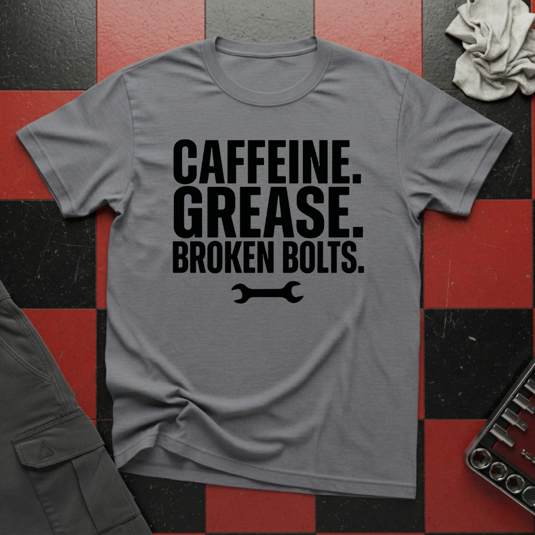 Caffeine Grease Broken Bolts T-Shirt