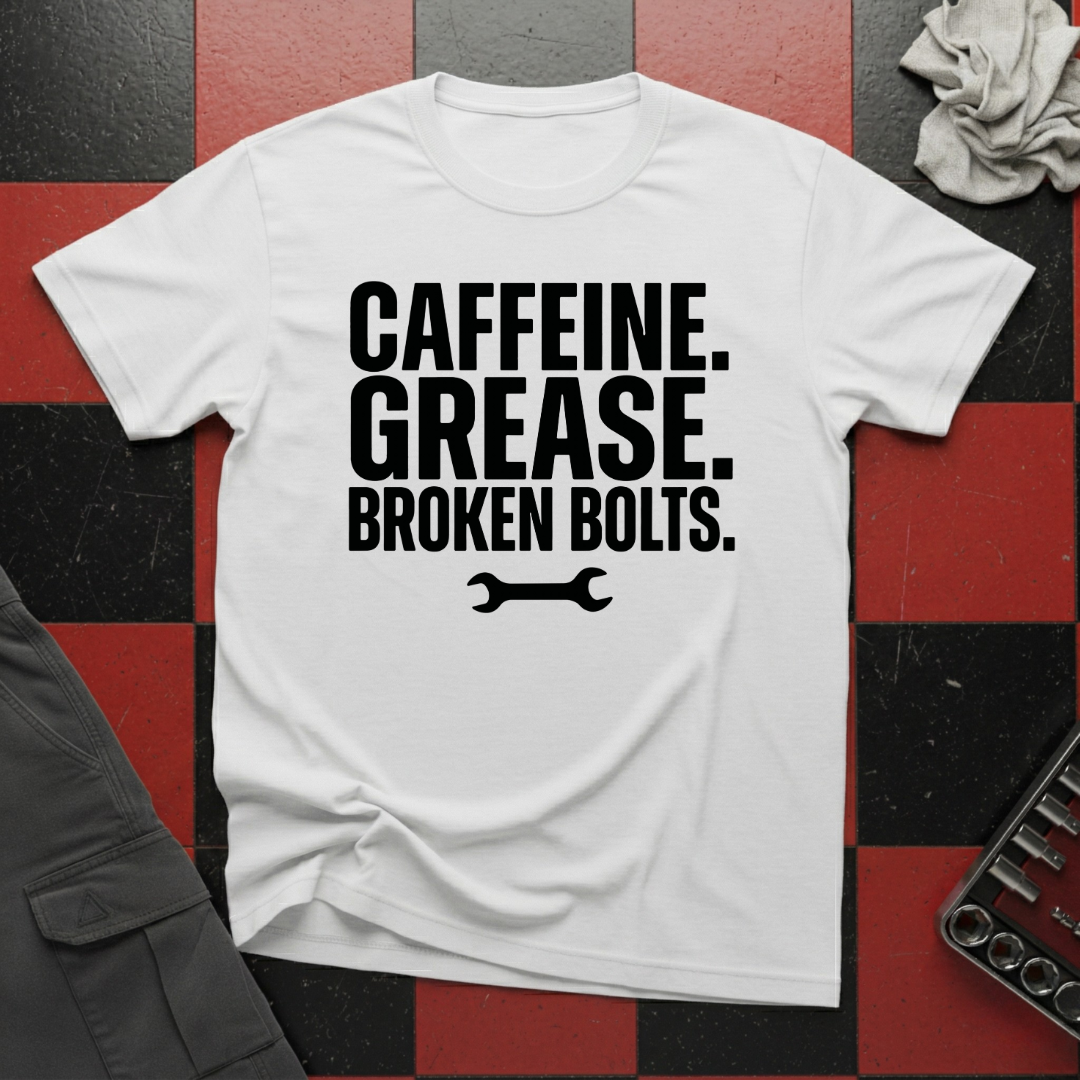 Caffeine Grease Broken Bolts T-Shirt